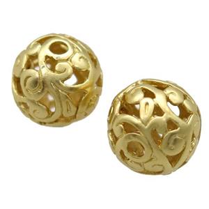 round copper hollow beads, duck gold, Unfade, approx 12mm dia [FD10651]