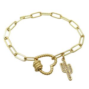 copper bracelet, cactus, gold plated, approx 4x11mm, 18cm length [FD10684]