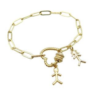 copper bracelet with carabiner lock, gold plated, approx 4x11mm, 18cm length [FD10697]