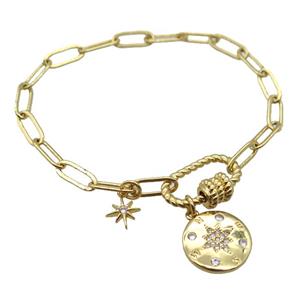 copper bracelet with carabiner lock, gold plated, approx 4x11mm, 18cm length [FD10701]