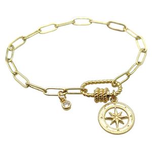 copper bracelet with carabiner lock, northstar, gold plated, approx 4x11mm, 18cm length [FD10703]