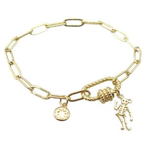 copper bracelet, gold plated, approx 4x11mm, 18cm length [FD10706]