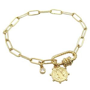 copper bracelet, gold plated, approx 4x11mm, 18cm length [FD10708]