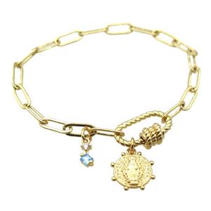 copper bracelet, gold plated, approx 4x11mm, 18cm length [FD10709]