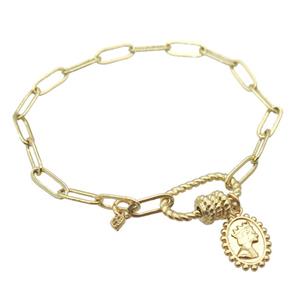 copper bracelet, gold plated, approx 4x11mm, 18cm length [FD10714]