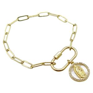 copper bracelet with carabiner lock, gold plated, approx 4x11mm, 18cm length [FD10762]