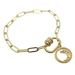 copper bracelet with carabiner lock, moon, gold plated, approx 4x11mm, 18cm length [FD10769]