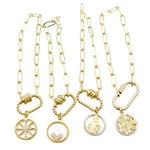 copper bracelet with carabiner lock, gold plated, mixed, approx 4x11mm, 18cm length [FD10774]