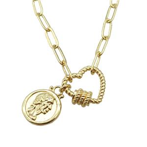 copper necklace, gold plated, approx 4x11mm, 44cm length [FD10785]