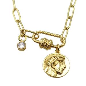 copper necklace with carabiner lock, gold plated, approx 4x11mm, 44cm length [FD10792]