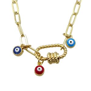 copper necklace with carabiner lock, evil eye, gold plated, approx 4x11mm, 44cm length [FD10798]