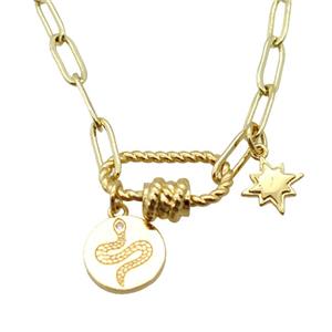 copper necklace, gold plated, approx 4x11mm, 44cm length [FD10800]