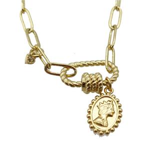 copper necklace, gold plated, approx 4x11mm, 44cm length [FD10807]