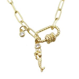 copper necklace with carabiner lock, mermaid, gold plated, approx 4x11mm, 44cm length [FD10817]