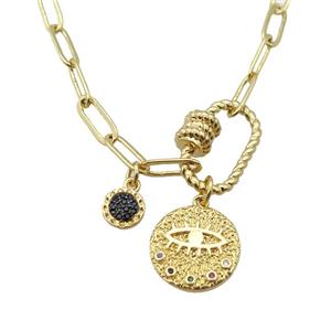 copper necklace with carabiner lock, mysticeye, gold plated, approx 4x11mm, 44cm length [FD10819]