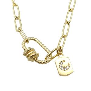 copper necklace with carabiner lock, gold plated, approx 4x11mm, 44cm length [FD10827]