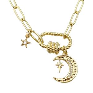 copper necklace with carabiner lock, moon, gold plated, approx 4x11mm, 44cm length [FD10832]