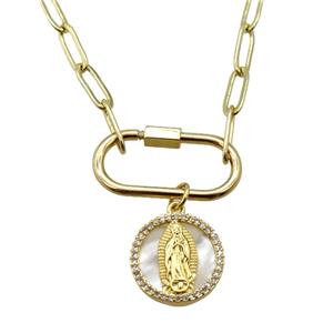 copper necklace with carabiner lock, Jesus, gold plated, approx 4x11mm, 44cm length [FD10854]