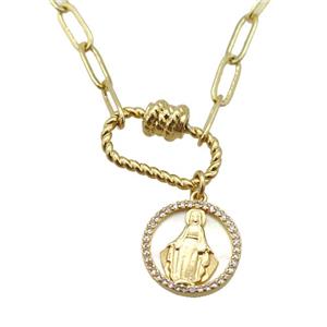 copper necklace with carabiner lock, Mary, gold plated, approx 4x11mm, 44cm length [FD10862]