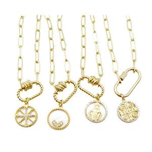 copper necklace with carabiner lock, gold plated, mixed, approx 4x11mm, 44cm length [FD10865]