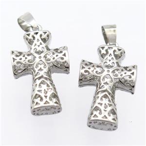copper cross pendant, hollow, platinum plated, unfade, approx 15-22mm [FD10876]