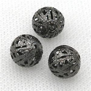Filigree Round Bead Ball Jewelry Findings, iron, black, approx 12mm dia [FD10892-12MM]
