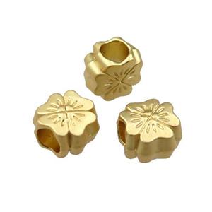 copper flower beads with large hole, unfaded, duck-gold, approx 10mm, 5mm hole [FD10940]