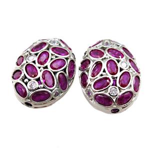 copper oval beads pave hotpink zircon, platinum plated, approx 17-22mm [FD10973]