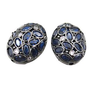 copper oval beads pave blue zircon, hollow, black plated, approx 17-22mm [FD10975]