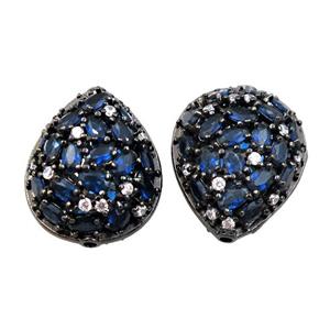 copper teardrop pave blue zircon, black plated, approx 20-26mm [FD10977]
