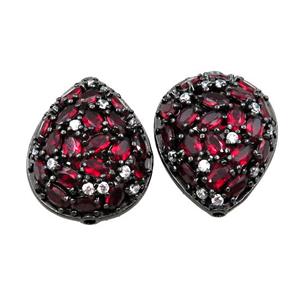 copper teardrop pave red zircon, black plated, approx 20-26mm [FD10979]