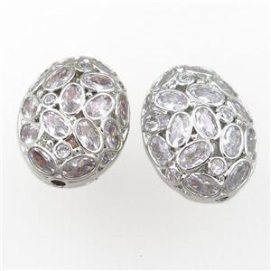copper oval beads pave zircon, platinum plated, approx 17-22mm [FD10990-S]