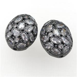 copper oval hollow beads pave zircon, black plated, approx 17-22mm [FD10991-S]