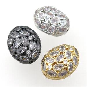 copper oval beads pave zircon, hollow, mixed, approx 17-22mm [FD10992-S]