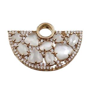 copper fan hollow pendant paved zircon with white crystal glass, gold plated, approx 20-35mm [FD10993]