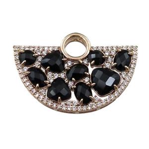 copper fan hollow pendant paved zircon with black crystal glass, gold plated, approx 20-35mm [FD10994]