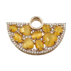 copper fan hollow pendant paved zircon with yellow crystal glass, gold plated, approx 20-35mm [FD10998]