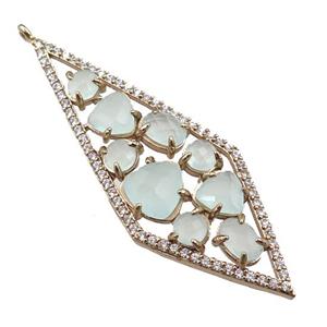 copper polygon pendant paved zircon with green crystal glass, hollow, gold plated, approx 19-54mm [FD11004]