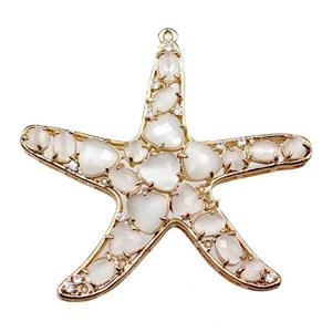 copper starfish pendant paved zircon with white crystal glass, hollow, gold plated, approx 50mm [FD11011]