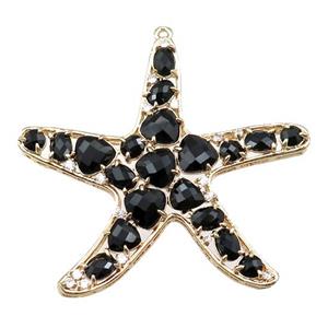 copper starfish pendant paved zircon with black crystal glass, hollow, gold plated, approx 50mm [FD11012]