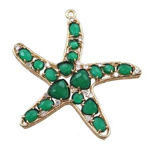 copper starfish pendant paved zircon with green crystal glass, hollow, gold plated, approx 50mm [FD11015]
