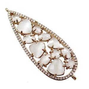 copper teardrop connector paved zircon with white crystal glass, hollow, gold plated, approx 19-50mm [FD11035]