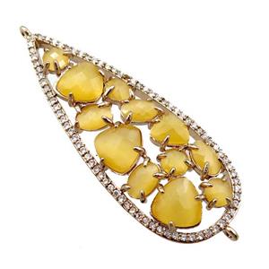 copper teardrop connector paved zircon with yellow crystal glass, hollow, gold plated, approx 19-50mm [FD11040]