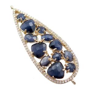 copper teardrop connector paved zircon with blue crystal glass, hollow, gold plated, approx 19-50mm [FD11044]