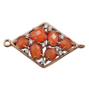 copper polygon connector paved zircon with orange crystal glass, hollow, gold plated, approx 19-25mm [FD11051]