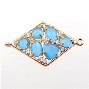 copper polygon connector paved zircon with blue crystal glass, hollow, gold plated, approx 19-25mm [FD11053]