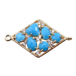 copper polygon connector paved zircon with blue crystal glass, hollow, gold plated, approx 19-25mm [FD11054]