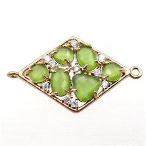 copper polygon connector paved zircon with olive crystal glass, hollow, gold plated, approx 19-25mm [FD11055]