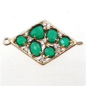 copper polygon connector paved zircon with green crystal glass, hollow, gold plated, approx 19-25mm [FD11056]