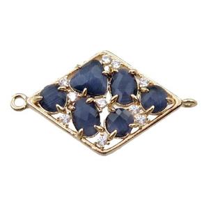 copper polygon connector paved zircon with inkblue crystal glass, hollow, gold plated, approx 19-25mm [FD11057]
